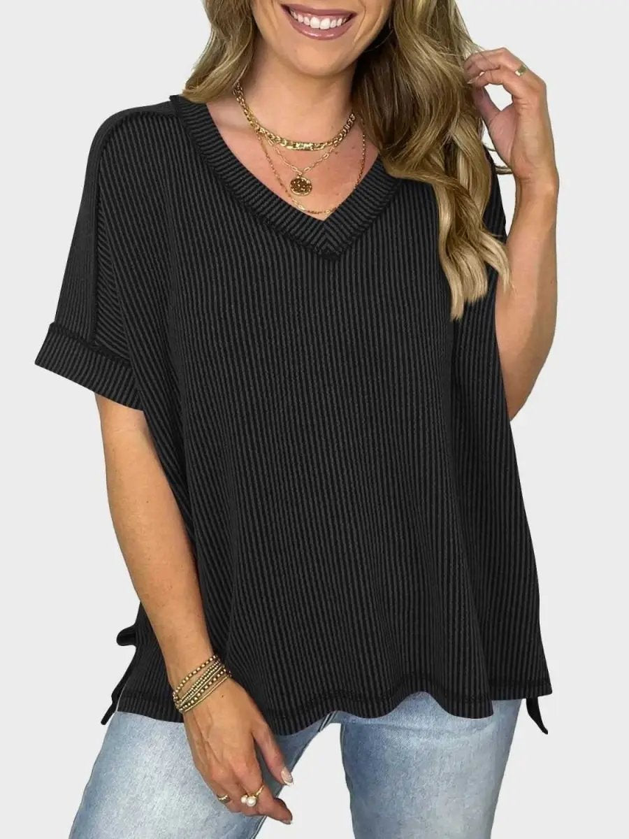 Lovelet Texture V-Neck Half Sleeve T-Shirt - Love Salve